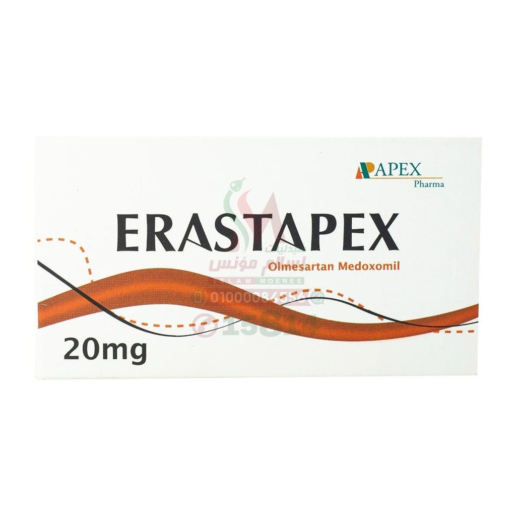 Erastapex 20 MG 30 TAB - اراستابكس 20 مجم | 30 قرص مغلف | اقراص فموية | علاج ارتفاع ضغط الدم وحماية الاوعية الدموية من المضاعفات