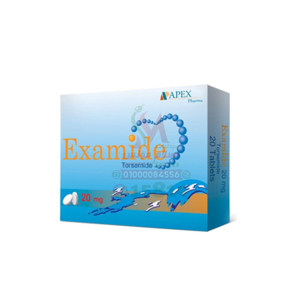 Examide 20 MG 20 TAB - اكساميد 20 مجم | 20 قرص | اقراص فموية | خفض التورم الشديد واحتباس السوائل وتنظيم ضغط الدم المرتفع