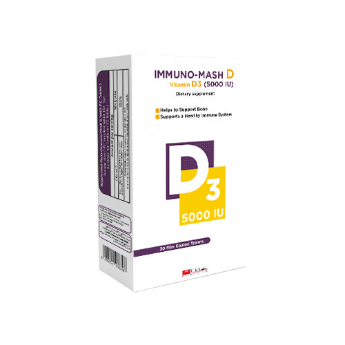 [76866] IMMUNO MASH D3 5000IU 30TAB - ايميونو ماش د3 5000 وحدة دولية 30 قرص | 5000 وحدة دولية | اقراص | علاج نقص فيتامين د3 ودعم صحة العظام والمناعة