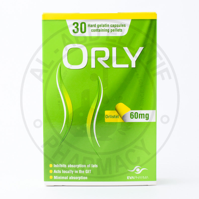 ORLY 60 MG 30 CAPS - اورلى 60 مجم 30 كبسولة | 60 مجم | كبسولات صلبة | انقاص الوزن وعلاج السمنة المفرطة