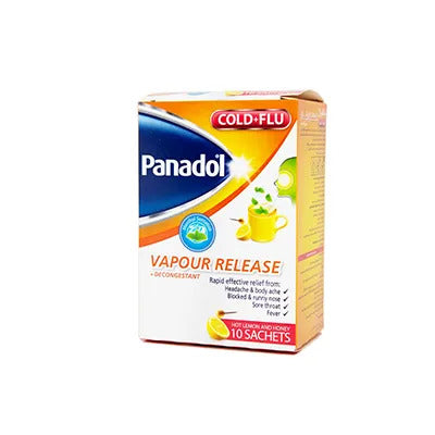 [25973] PANADOL VAPOUR RELEASE 10 SACHETS - بنادول فابور ريليس | تركيز قياسى | اكياس | تسكين الام البرد والانفلونزا وازالة احتقان الانف