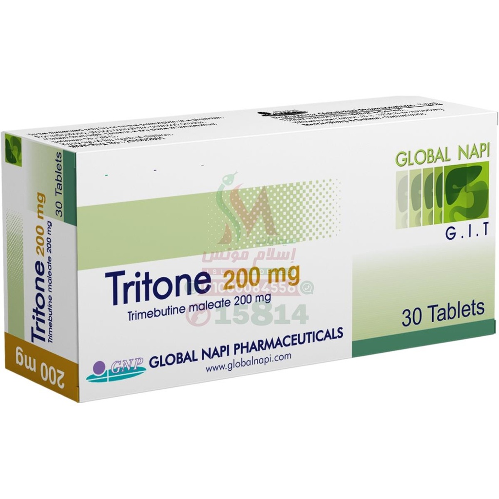 [61778] TRITONE 200 MG 30 FILM COATED TABLETS - ترايتون | 200 مجم 30 قرص | اقراص مغلفة | تنظيم حركية الجهاز الهضمى وعلاج القولون العصبى الحاد والتقلصات المعوية