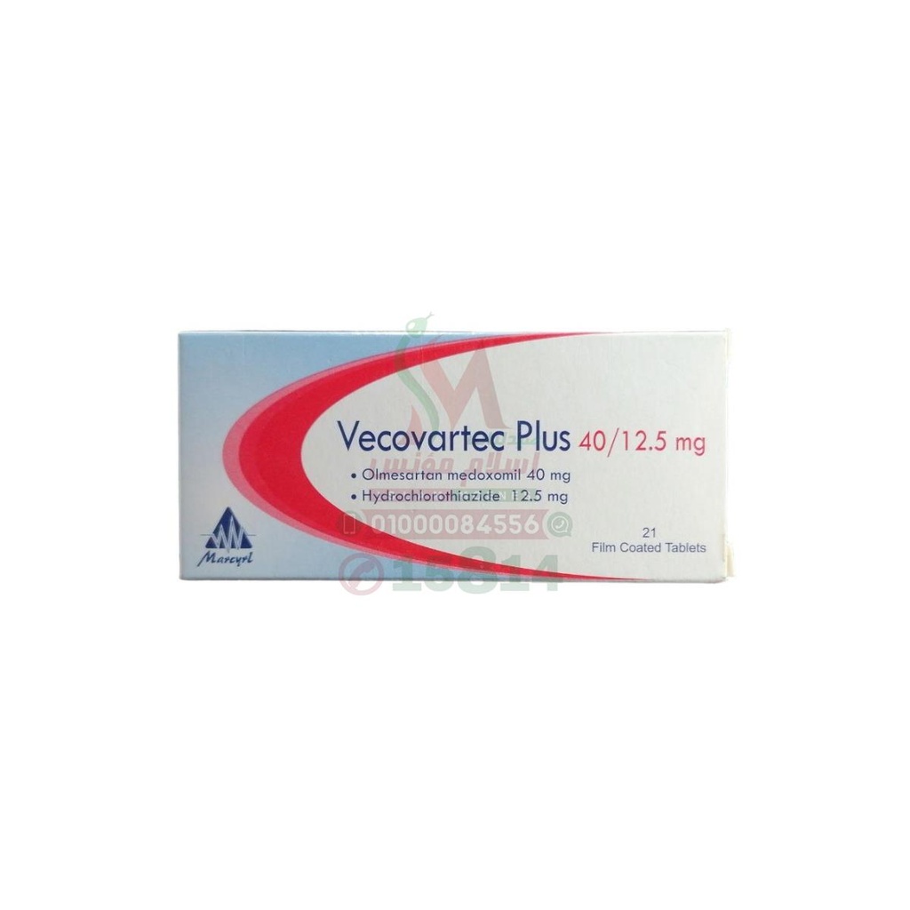 VECOVARTEC PLUS 40/12.5 MG 21 TAB - فيكوفارتيك بلس 40/12.5 مجم 21 قرص | 40 مجم / 12.5 مجم | اقراص مغلفة | لعلاج ارتفاع ضغط الدم والتحكم في كمية السوائل بالجسم