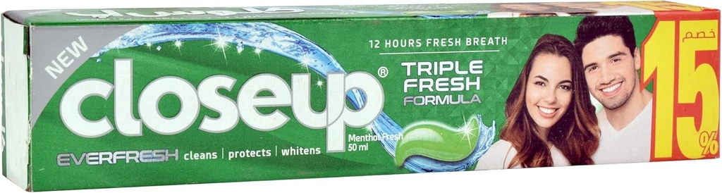 CLOSE UP MINTY GREEN 50 GM - معجون اسنان كلوز اب الاخضر بالنعناع المنعش 50 جم لحماية الاسنان وانتعاش الفم