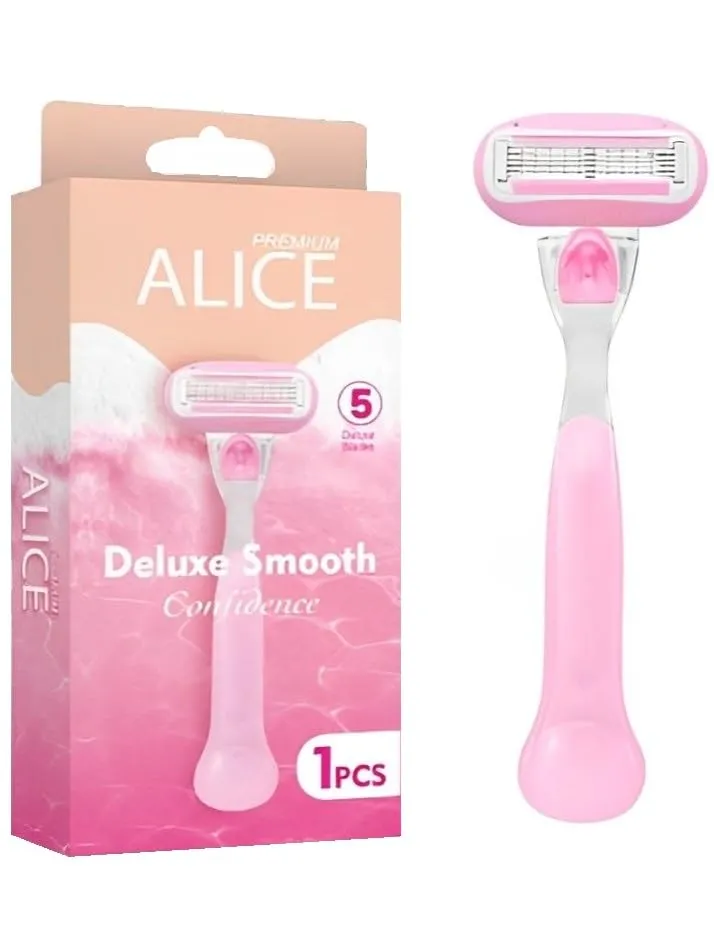 [79440] ALICE PREMIUM 5 BLADE DELUXE SMOOTH 1 PCS - اليس بريميوم ماكينة حلاقة نسائية 5 شفرات ديلوكس سموذ لازالة الشعر ونعومة فائقة للبشرة