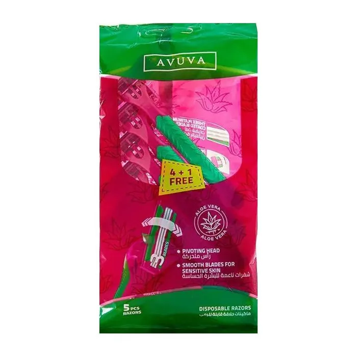 [79353] AVUVA DISPOSABLE RAZOR 5 PCS PINK - افوفا ماكينة حلاقة نسائية البينك للاستخدام المرة الواحدة لازالة شعر الجسم