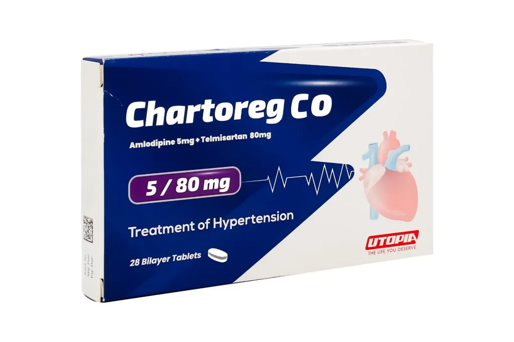 [79896] CHARTOREG CO 5-80 MG 28 TAB - شارتوريج كو 5/80 مجم 28 قرص | لعلاج ارتفاع ضغط الدم الشديد وحماية القلب والاوعية الدموية