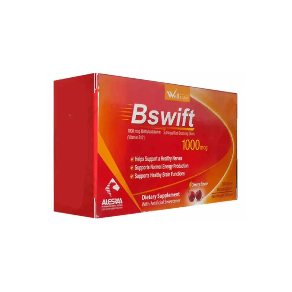 [80156] BSWIFT 1000 MCG 30 SUBLINGUAL TAB - بي سويفت 1000 مكجم 30 قرص | 1000 مكجم | اقراص تحت اللسان | علاج نقص فيتامين ب12 ودعم صحة الاعصاب