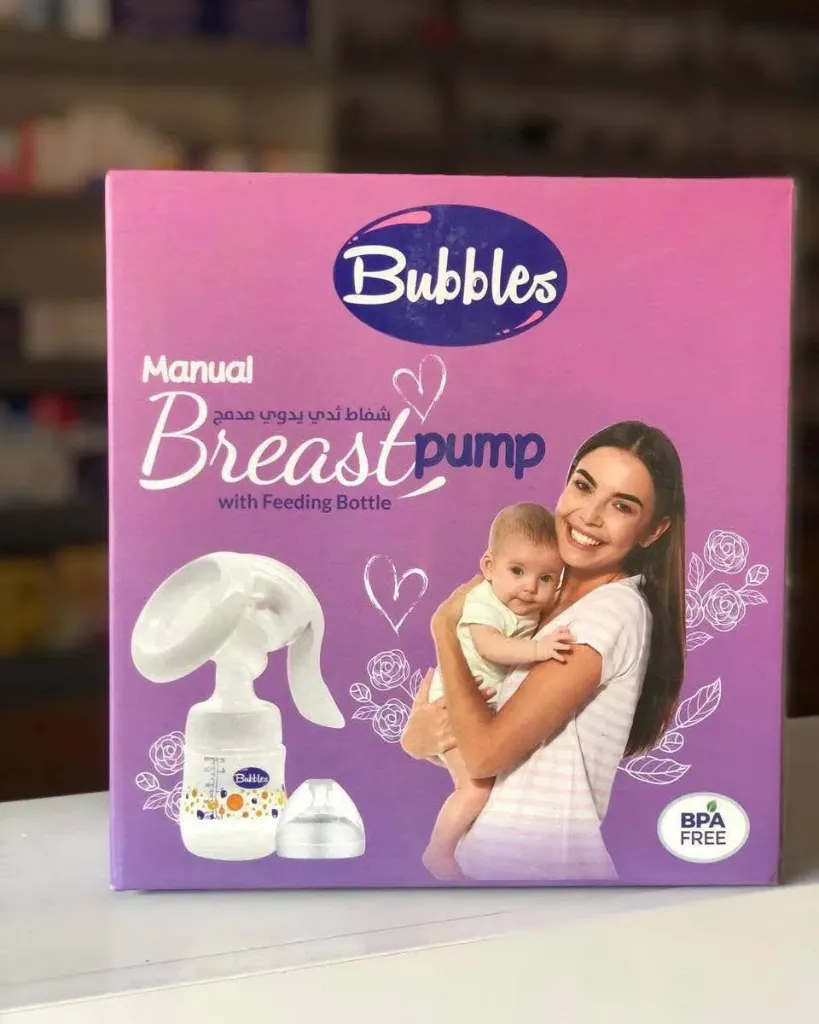 [58556] BUBBLES MANUAL BREAST PUMP WITH FEED BOTTLE - بابلز مضخة ثدي يدوية مع زجاجة رضاعة لتجميع حليب الام وتغذية الطفل