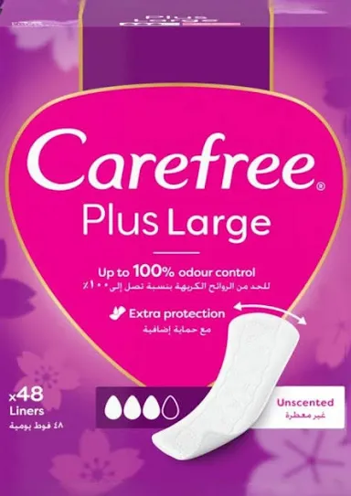[79946] CAREFREE PLUS LARGE UNSCENTED - كيرفري بلس حجم كبير غير معطرة | 48 قطعة | فوط صحية | حماية يومية ونظافة فائقة