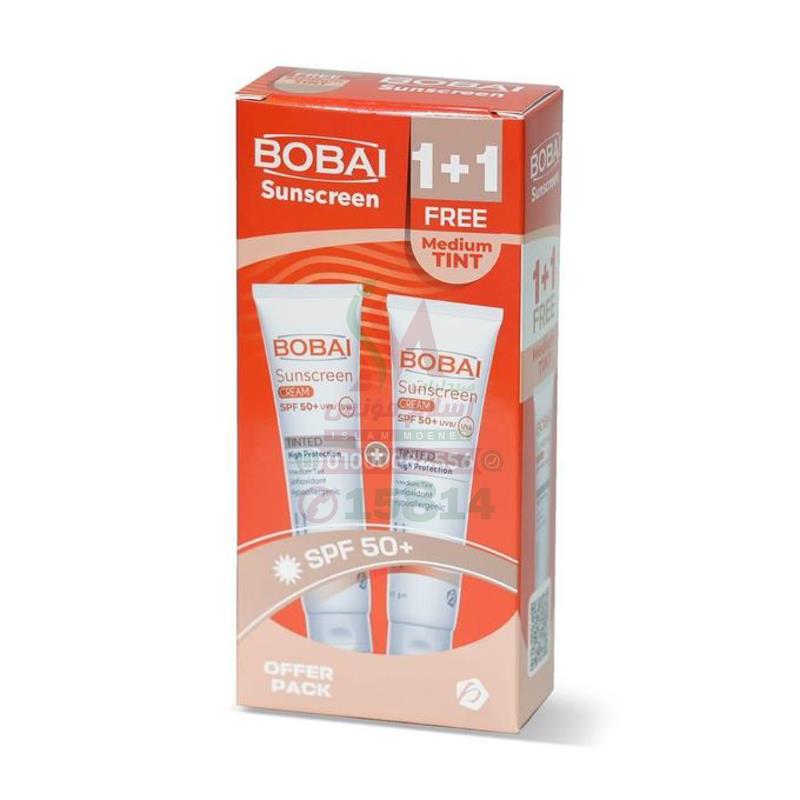 [80416] BOBAI SUNSCREEN CREAM SPF50 TINTED 60GM  1 PLUS 1 - بوباي صن سكرين | كريم اس بي اف 50 تينتد عرض قطعتين واقي شمس وملون للبشرة العادية والجافة