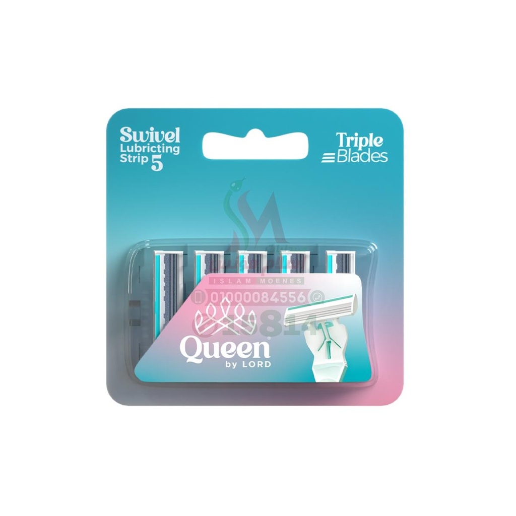 QUEEN LORD TRIPLE BLADE SWIVEL HEAD 5 PCS - كوين لورد ثلاثية الشفرات برأس متحرك للنساء | 5 ماكينات | شفرة | ازالة الشعر بانسيابية ونعومة فائقة