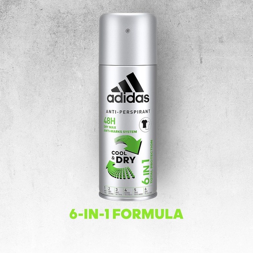 [71533]  Adidas 6 in 1 Cool N Dry Deodorant Body Spray for Men, 150ml 